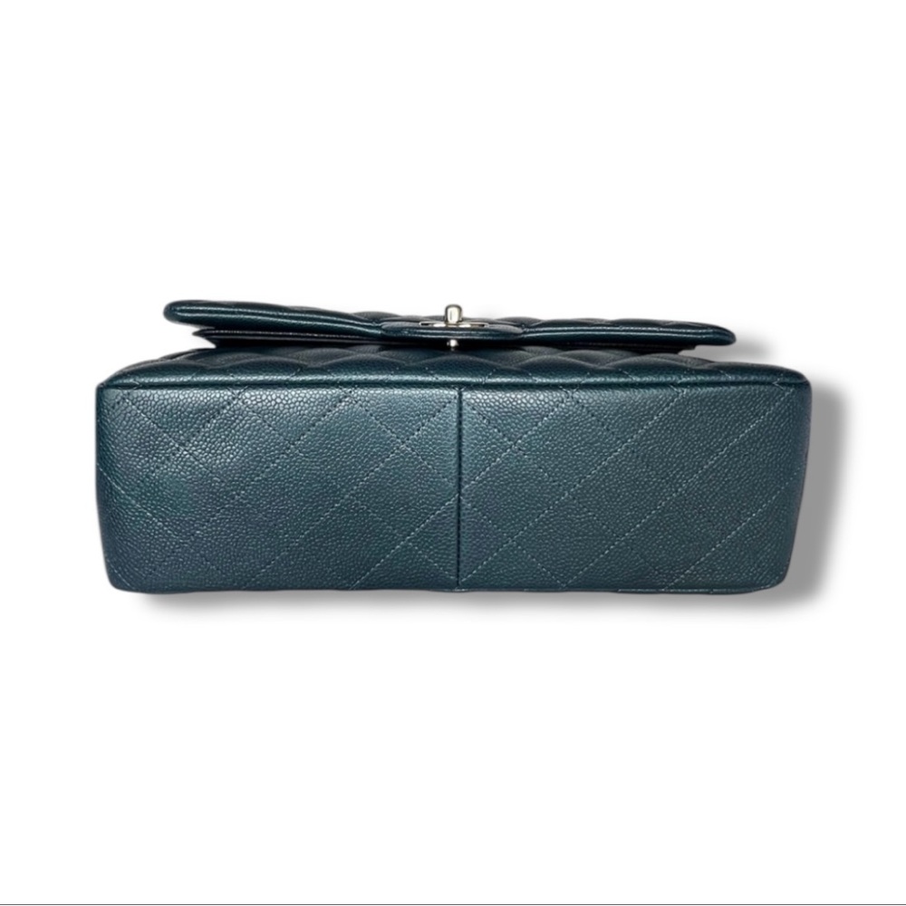 💕CHANEL Large Classic Double Flap CAVIAR Leather • DENIM BLUE • Silver-Tone HW - Picture 7 of 15